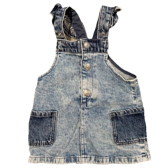 H & M Baby Girl 6 Months Acid Wash Denim Overall Dress Jumper Pockets HM Grunge - Picture 1 of 13